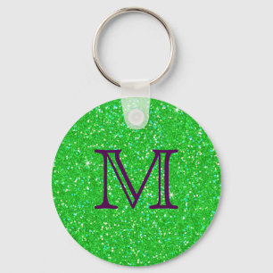 Monogrammed Emerald Green Glitter Effect Sparkle Key Ring