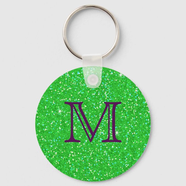 Monogrammed Emerald Green Glitter Effect Sparkle Key Ring (Front)