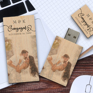 Monogrammed Engagement Date and Photo USB Wood USB Flash Drive