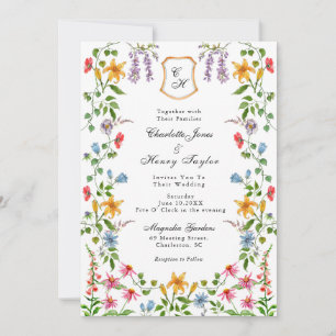 Monogrammed English Garden Floral  Wedding  Announcement