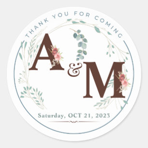 Monogrammed Eucalyptus Watercolor Wedding Sticker