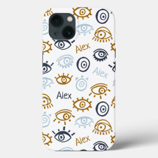 Monogrammed Evil Eye Pattern | Add Name iPhone 13 Case