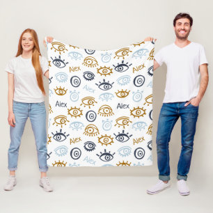 Monogrammed Evil Eye Pattern   Add Name Fleece Bla