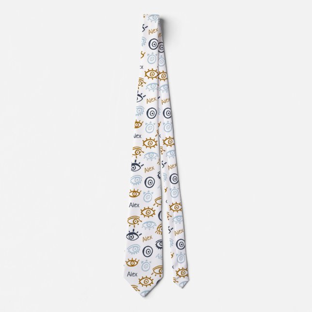 Monogrammed Evil Eye Pattern | Add Name Neck Tie (Front)