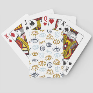 Monogrammed Evil Eye Pattern   Add Name Playing Ca Cards