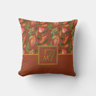 Monogrammed Fall Leaves Autumn Colour Decor Cushion