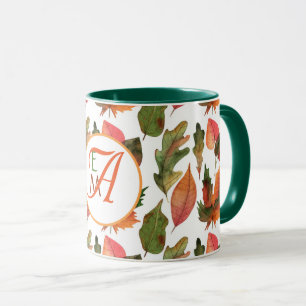 Monogrammed Fall Leaves Autumn Decor Orange Green Mug