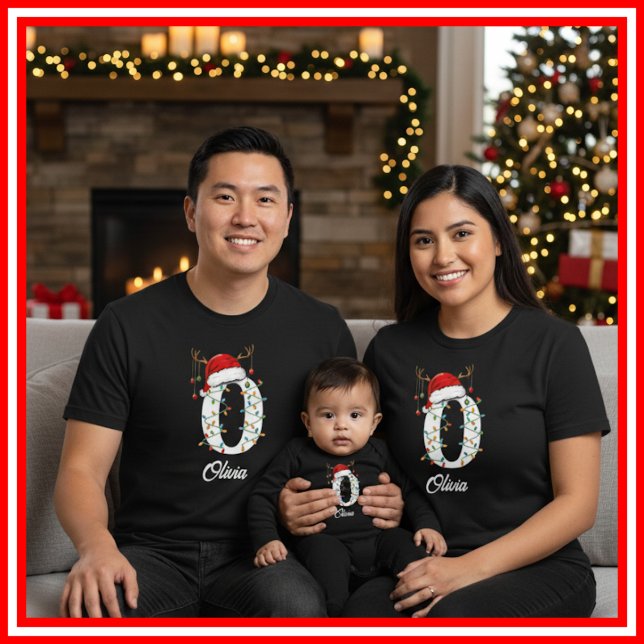 Monogrammed Family Christmas Antlers Santa Hat T-Shirt (Creator Uploaded)