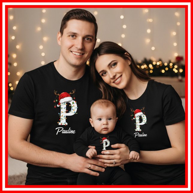 Monogrammed Family Christmas Antlers Santa Hat T-Shirt (Creator Uploaded)