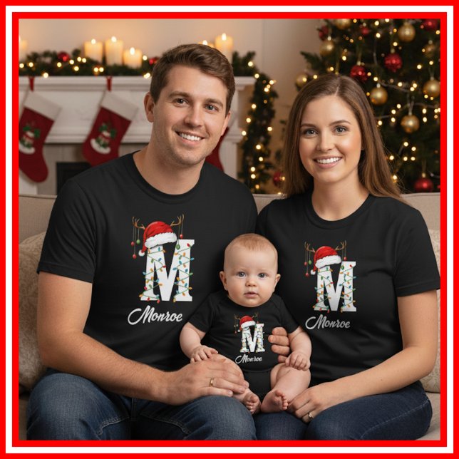 Monogrammed Family Christmas Antlers Santa Hat T-Shirt (Creator Uploaded)