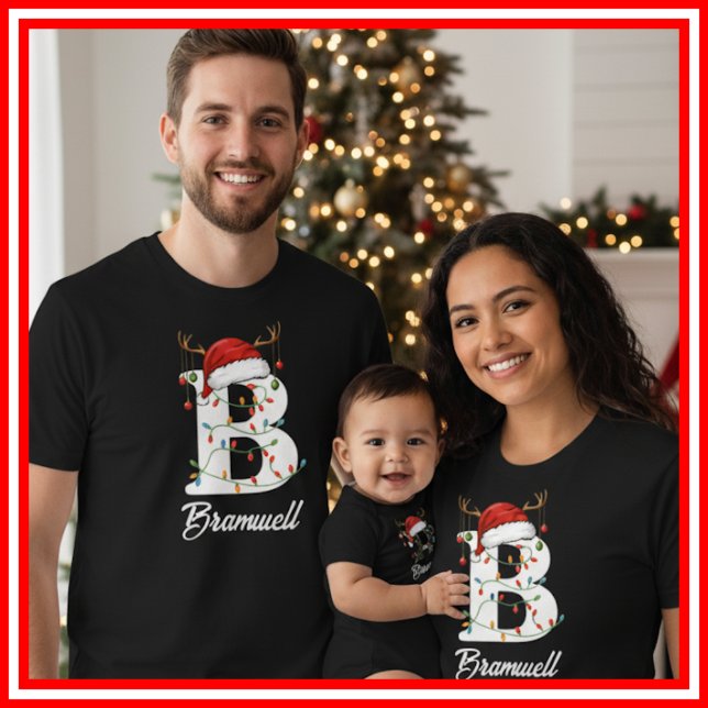 Monogrammed Family Christmas Antlers Santa Hat T-Shirt (Creator Uploaded)