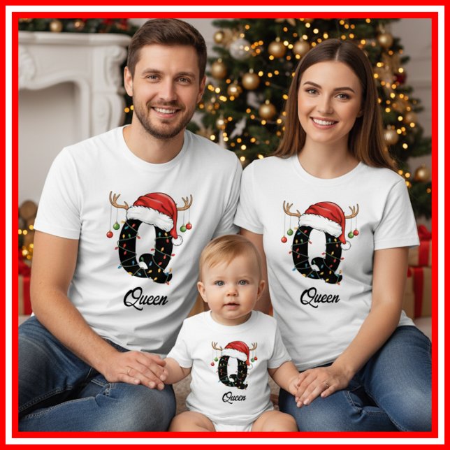 Monogrammed Family Christmas Antlers Santa Hat T-Shirt (Creator Uploaded)