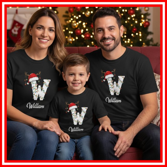 Monogrammed Family Christmas Antlers Santa Hat T-Shirt (Creator Uploaded)