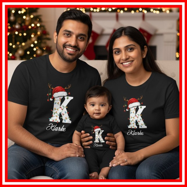 Monogrammed Family Christmas Antlers Santa Hat T-Shirt (Creator Uploaded)