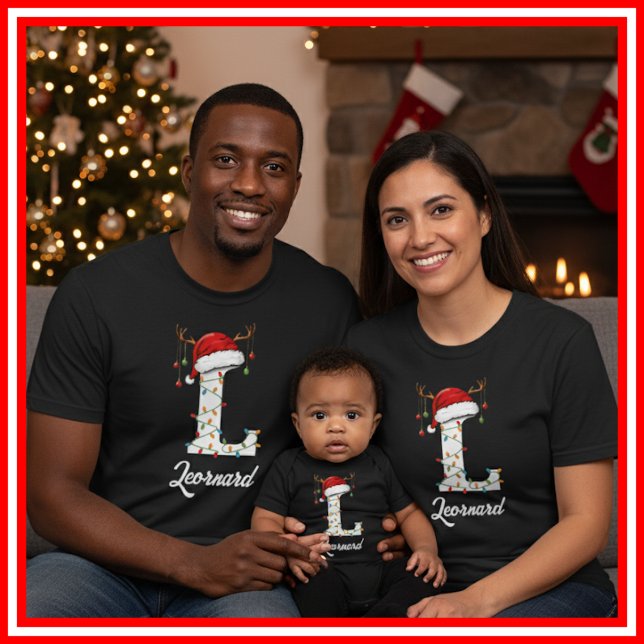 Monogrammed Family Christmas Antlers Santa Hat T-Shirt (Creator Uploaded)