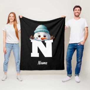Monogrammed Family Christmas Custom Cute Snowman Fleece Blanket