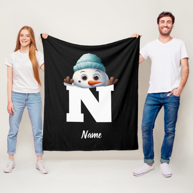 Monogrammed Family Christmas Custom Cute Snowman Fleece Blanket (In Situ)