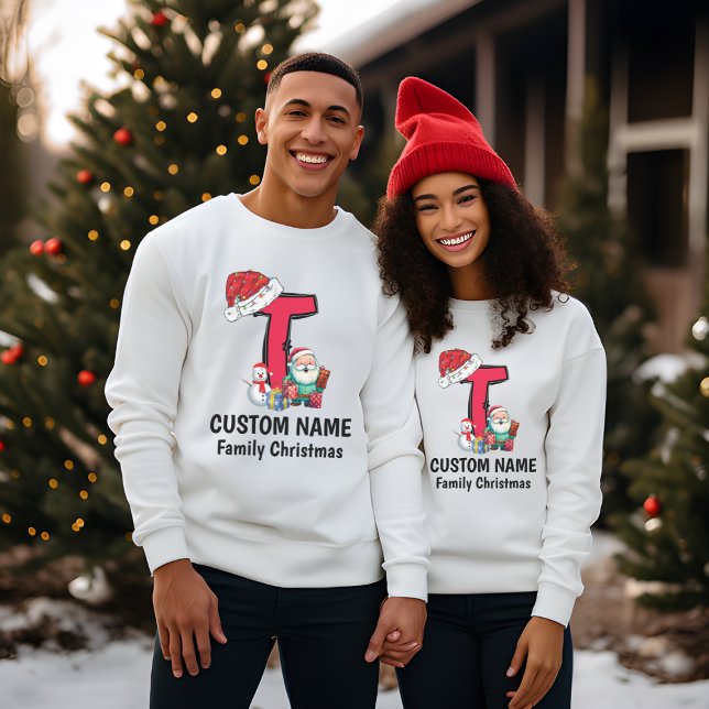 Monogrammed Family Christmas Personalise With Name T-Shirt (Creator Uploaded)