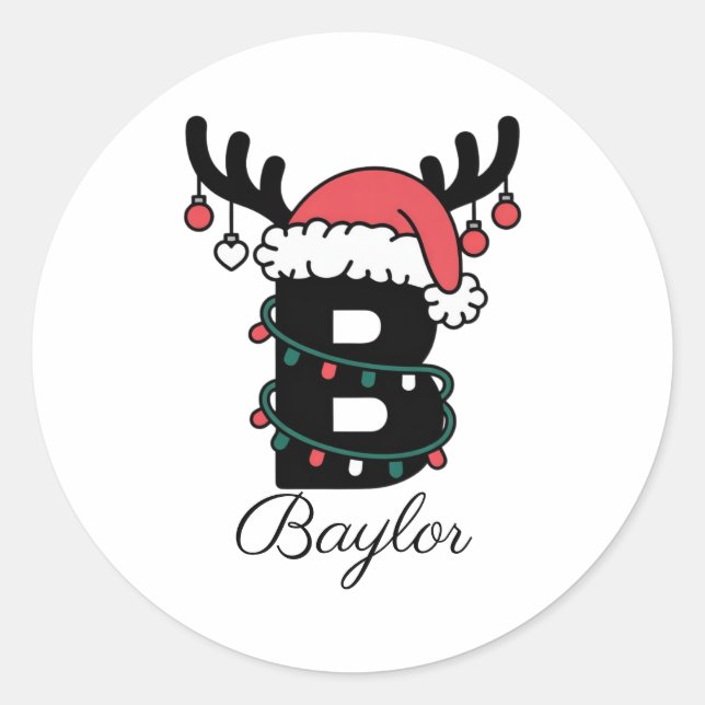 Monogrammed Family Christmas |Personalised Holiday Classic Round Sticker (Front)