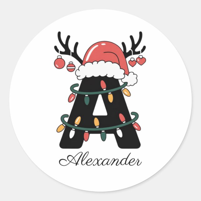Monogrammed Family Christmas |Personalised Holiday Classic Round Sticker (Front)