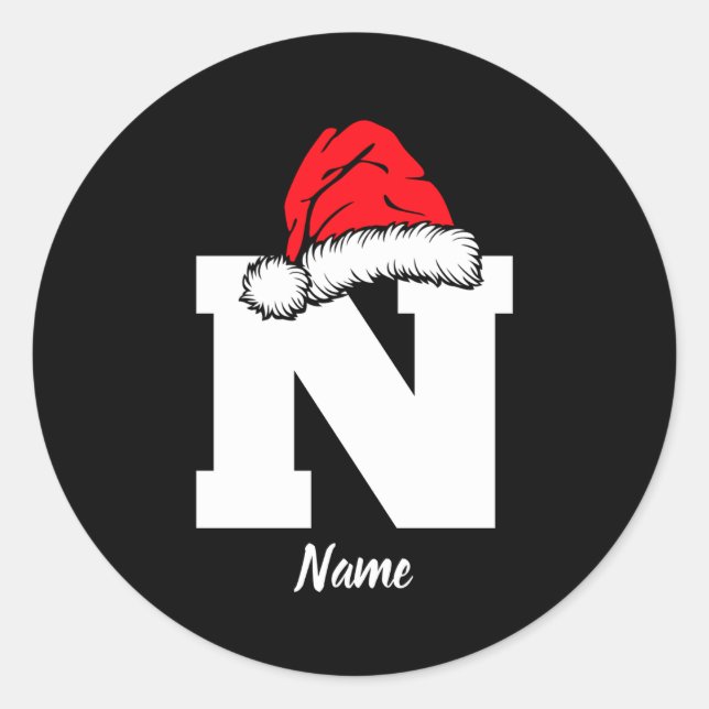 Monogrammed Family Christmas With Name  Classic Round Sticker (Front)