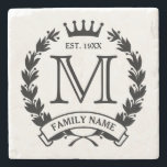 Monogrammed Family Logo Stone Coaster<br><div class="desc">Laurel wreath and crown logo. Enter your initial,  last name/short text and year established. Great housewarming/special occasion/holiday gift for a family.</div>