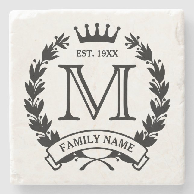 Monogrammed Family Logo Stone Coaster (Front)