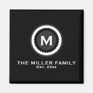 Monogrammed Family Name & Date   Black Magnet