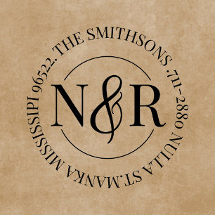    Monogrammed Family Name Return Address Circular Rubber Stamp