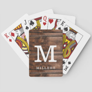 Monogrammed Family Name Rustic Wood Playing Cards
