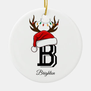 Monogrammed Family Name Santa Claus Christmas  Ceramic Tree Decoration