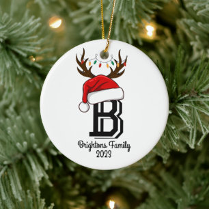 Monogrammed Family Name Santa Claus Christmas  Ceramic Tree Decoration