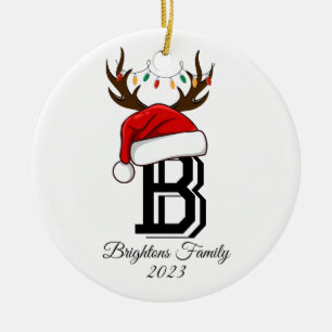 Monogrammed Family Name Santa Claus Christmas  Ceramic Tree Decoration