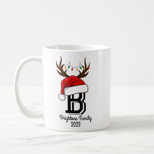 Monogrammed Family Name Santa Claus Christmas Coffee Mug (Left)