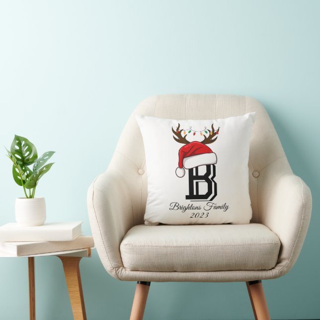 Monogrammed Family Name Santa Claus Christmas  Cushion (Chair)