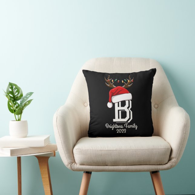 Monogrammed Family Name Santa Claus Christmas  Cushion (Chair)