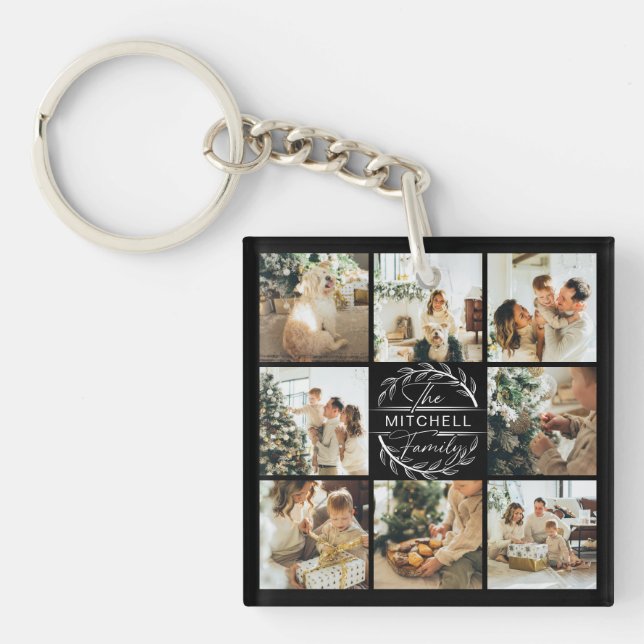 Monogrammed Family Photo Collage | Monogram Gift K Key Ring (Front)