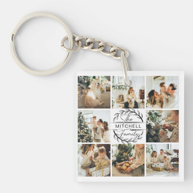 Monogrammed Family Photo Collage | Monogram Gift K Key Ring (Front)