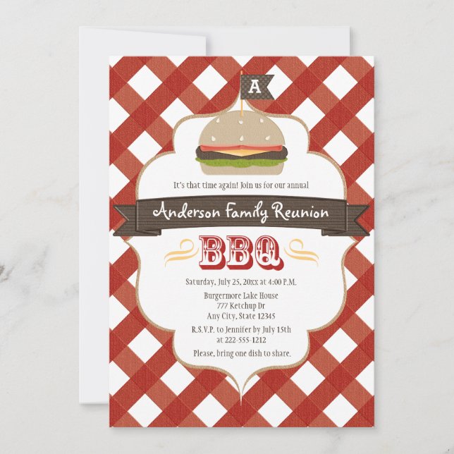 MONOGRAMMED FAMILY REUNION BBQ INVITATION (Front)