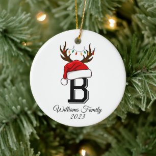 Monogrammed Family Santa Claus Christmas  Ceramic Tree Decoration