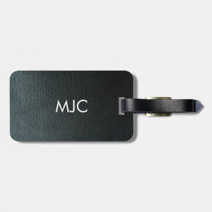 Monogrammed Faux Black Leather Texture Luggage Tag