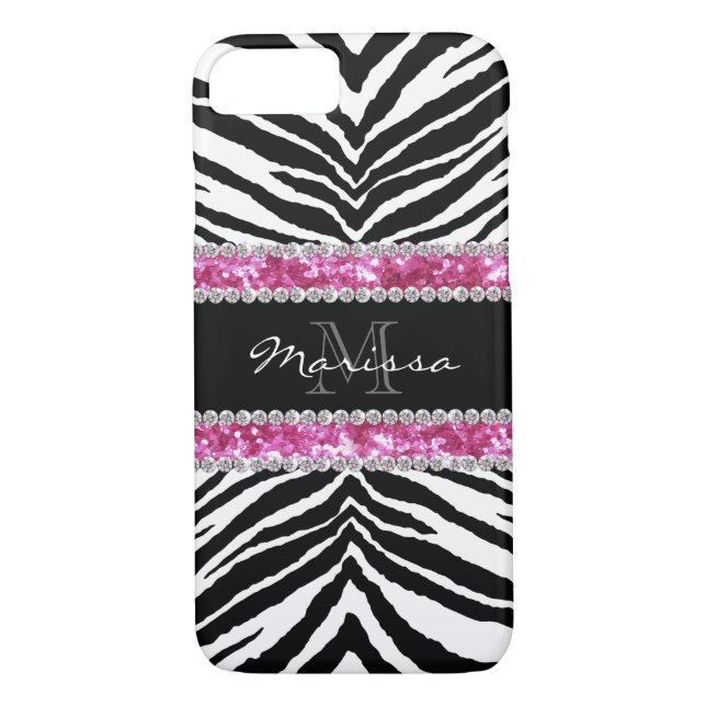 Monogrammed Faux Glitter Bling Rhinestone Girl's Case-Mate iPhone Case (Back)