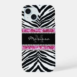 Monogrammed Faux Glitter Bling Rhinestone Girl's iPhone 15 Case