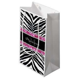 Monogrammed Faux Glitter Bling Rhinestone Girl's Small Gift Bag