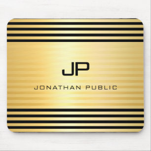 Monogrammed Faux Gold Black Modern Elegant Mouse Mat