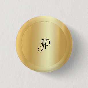 Monogrammed Faux Gold Elegant Add Your Text 3 Cm Round Badge