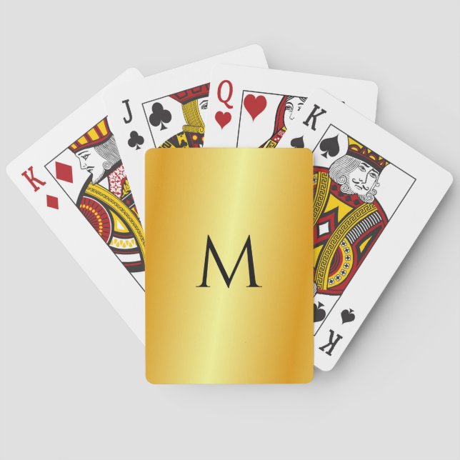 Monogrammed Faux Gold Metallic Look Template Playing Cards (Back)