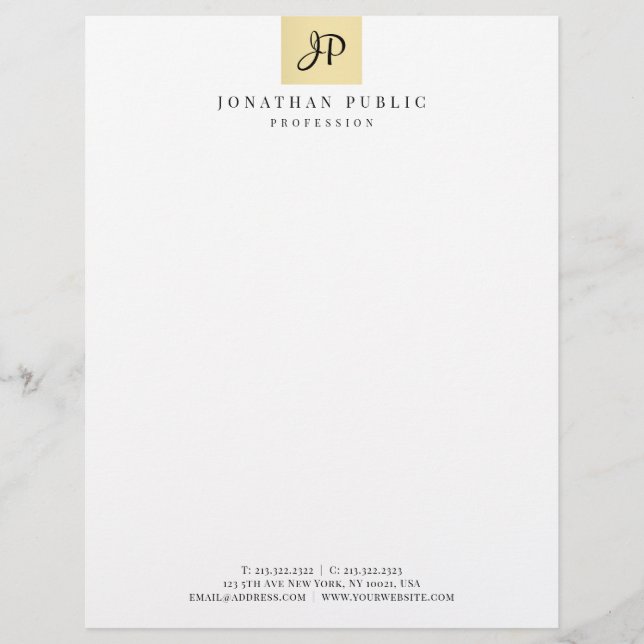 Monogrammed Faux Gold Template Glamour Trendy Custom Letterhead (Front)