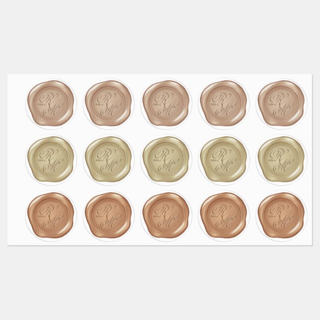 Monogrammed Faux Metallic Look Wax Seals (Sheet)