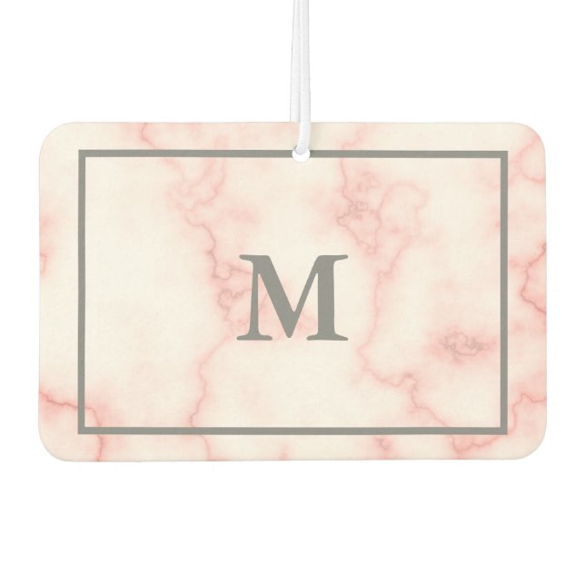 Monogrammed Faux Pink Marble Car Air Freshener (Front)